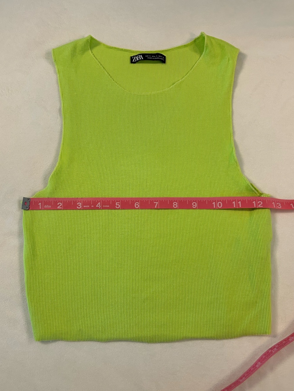 Zara Neon Lime Ribbed Cropped Tank Top - Picture 3 of 6